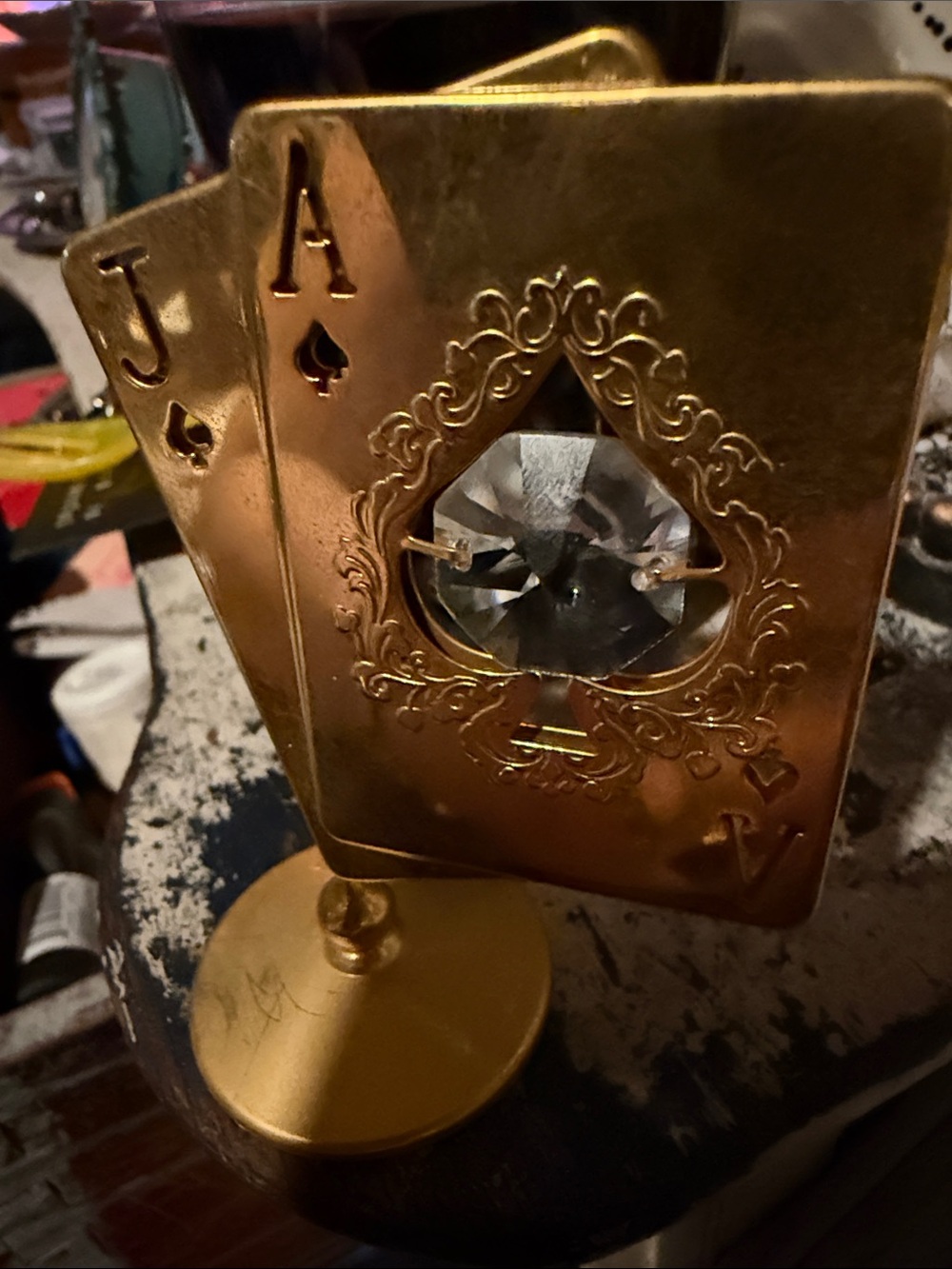 24 Karat Gold Plated Suncatcher, Two Cards (A & J) with Crystal!